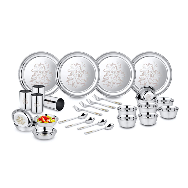 Buy Stainless Steel Glory Dinner set in india (6) Stainless Steel Glory Dinner Set, 28 piece, Silver