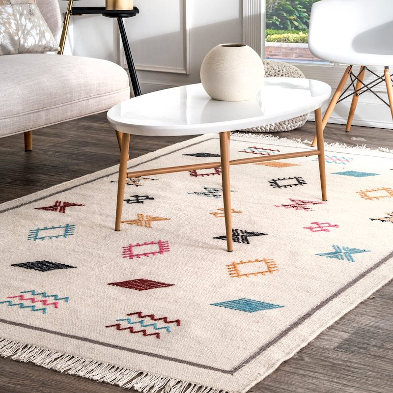 Minimalist Designer Multicolor Blocks Wool Rug Picture Box