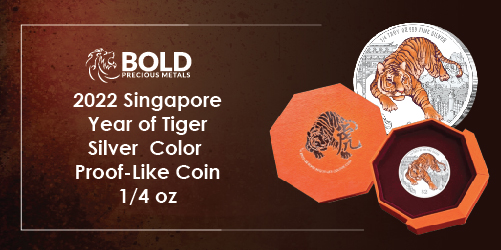 2022 Singapore Year of Tiger  2022 Singapore Year of Tiger Silver Color Proof - 1/4 oz