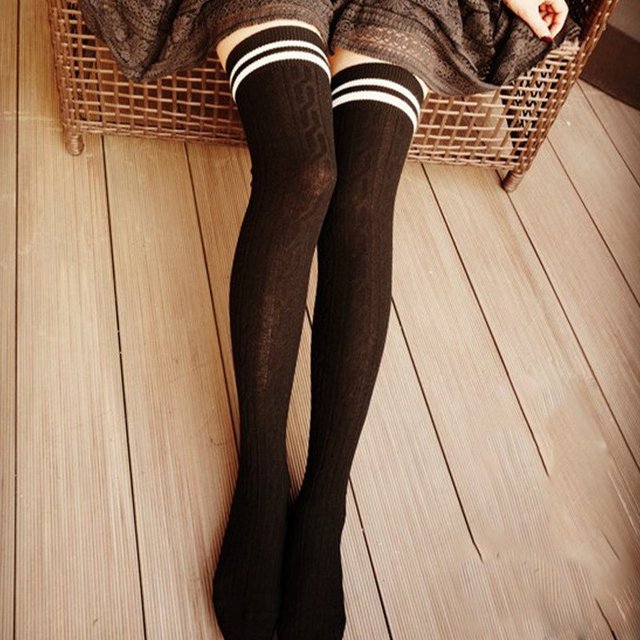 Fashion striped thigh high knit socks highvv