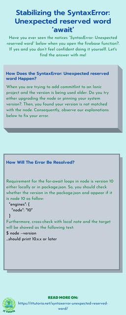 Stabilizing the SyntaxError- Unexpected reserved w Stabilizing the SyntaxError: Unexpected reserved word â€˜awaitâ€™