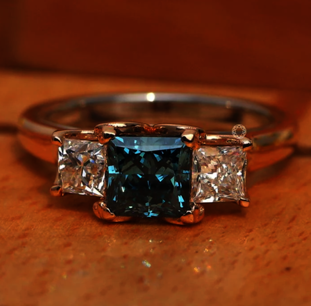 Blue Princess Cut Diamond Ring Blue Princess Three Stone Ring