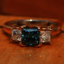 Blue Princess Cut Diamond Ring - Blue Princess Three Stone Ring