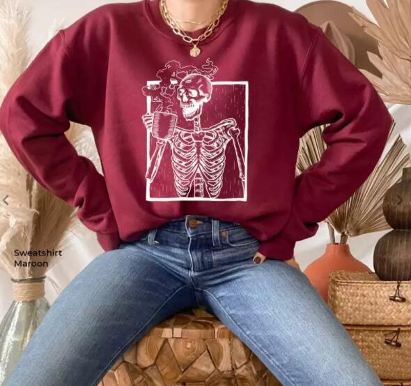 Hot Coffee Skeleton Sweathirt,Skeleton Long Sleeve Skeleton Shirt