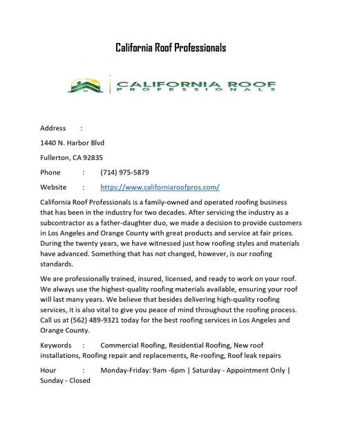 California Roof Professionals Picture Box