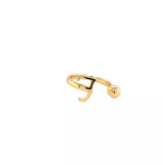 Rishon Initial Letter J Ring, Adjustable 18k Yello Letter Rings