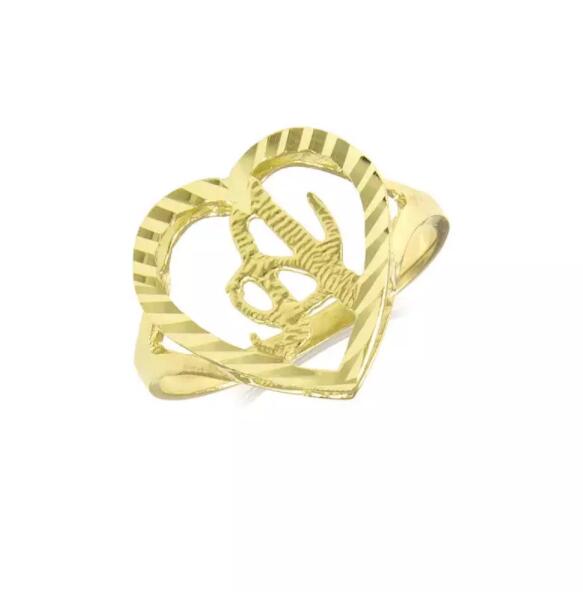 14K Gold Plated Heart Initial Letter Ring, A-Z Any Letter Rings