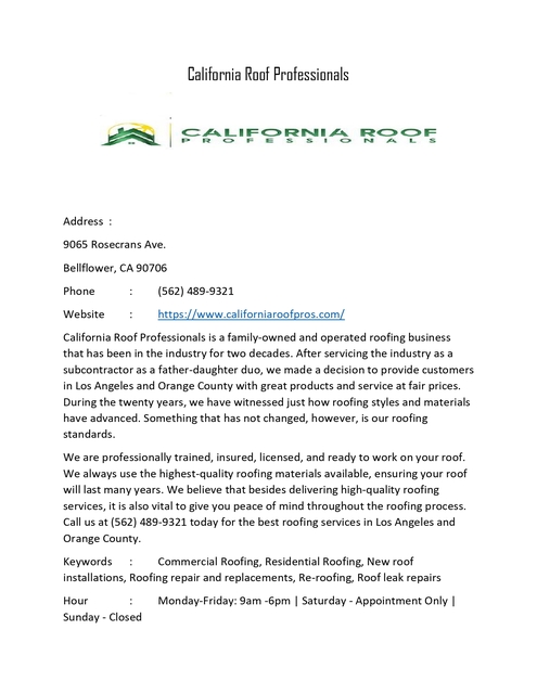 California Roof Professionals Picture Box