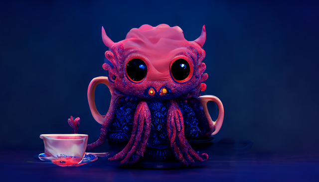 KotBlen Cute cthulhu drinking tea on a blue backgr Picture Box