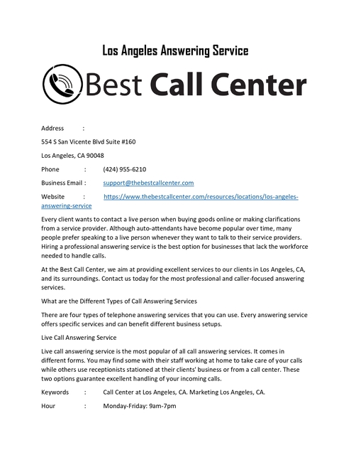 Los Angeles Answering Service Picture Box