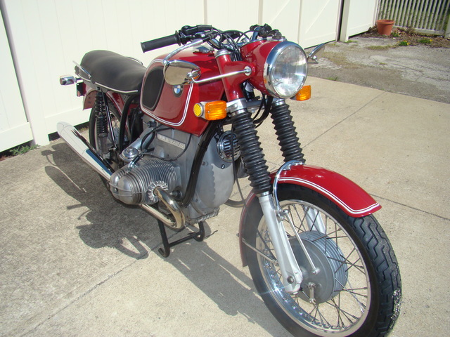 DSC02969 #2972669. 1970 BMW R75/5 Resto/Custom, Red. 10K Major Service. New Rings, rebuild fork, re-lace wheels, new tires & battery.  32,000 Miles. Match VIN.