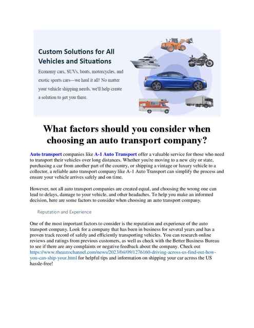 A-1 Auto Transport A-1 Auto Transport