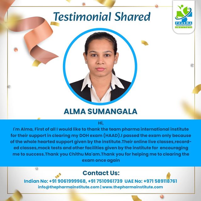 HAAD Coaching Centre - Testimonial Pharma International Institute