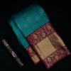 cyan color silk saree