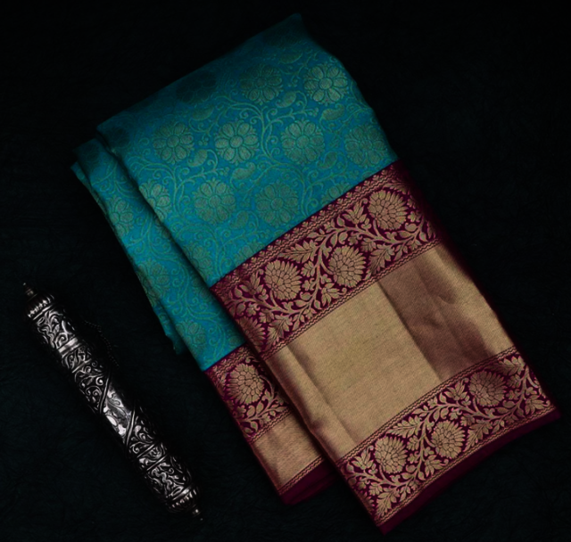 Captivating Cyan Color Silk Saree - Perfect Blend  cyan color silk saree