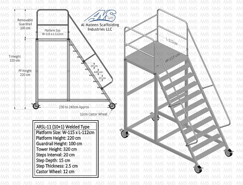 Alu Rolling Staircase ladder (1) Al Mateen Scaffolding Industries LLC