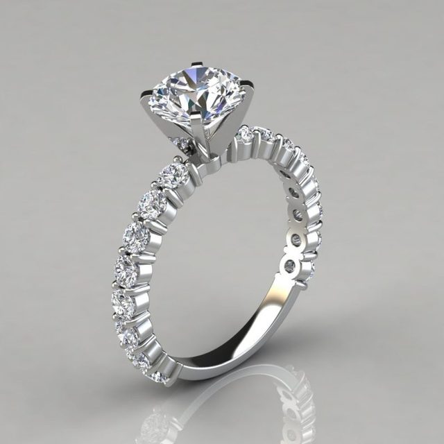 Round Cut Common Prong Moissanite Engagement Ring Forever Moissanite