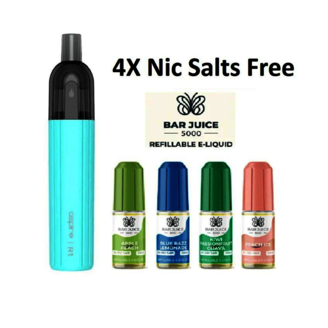 Aspire One Up R1 Disposable Vape Kit Aqua Blue wi British Puffs