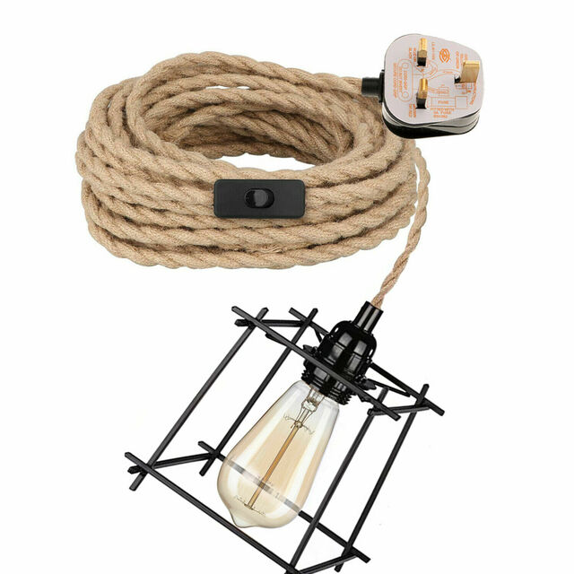 Hemp rope Cable Plug In Light (3) Plug in Pendants