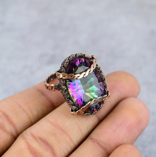 Ainbow Mystic Topaz Copper Wire Wrapped Ring rainbowfaves