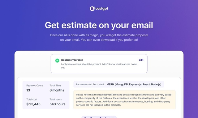 CostGPT Software Development Cost Calculator AI-Ba Picture Box