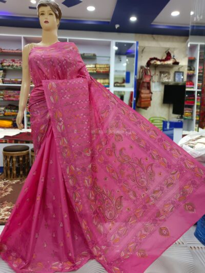 PINK KANTHA PURE BANGALORE SILK SAREE BANGALORE SILK KANTHA SAREE