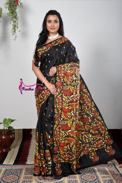 BLACKBEAUTY LOTUS MULTI COLOUR THREAD WORK BANGALORE SILK KANTHA SAREE