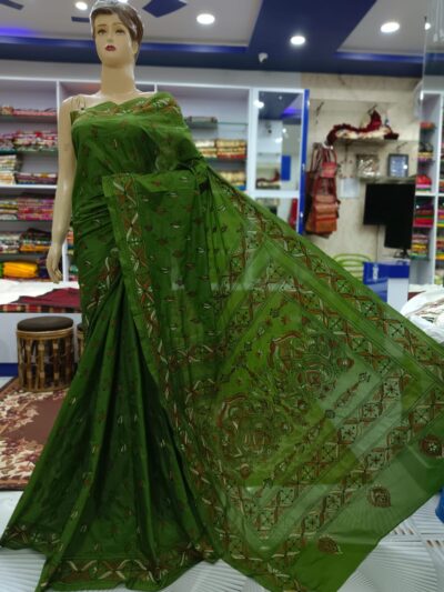 HANDCRAFTED KANTHA STITCHBANGALORE SILK SAREE BANGALORE SILK KANTHA SAREE