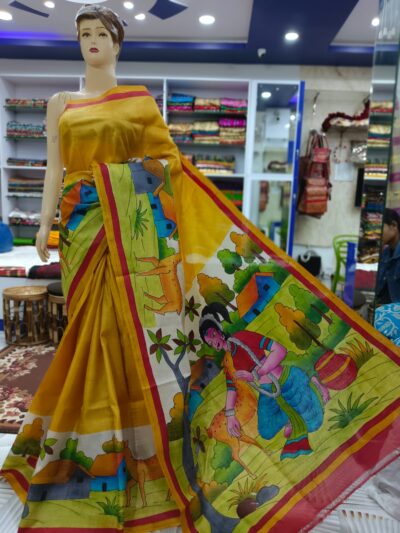 PURE TUSSAR SILK KANTHA SAREE IN MUSTARD HUE PURE TUSSAR SILK