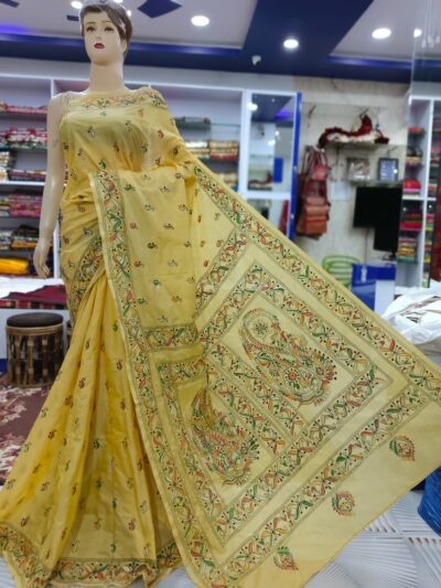 BEST KANTHA STITCH SAREE IN BANGALORE SILK PREMIUM QUALITY BLENDED BANGALORE SILK