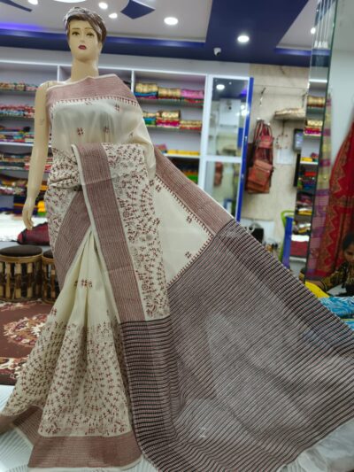 BISNUPURI JOLCHURI SILK SAREE WITH BROWN KANTHA ST BISHNUPURI JOLCHURI SILK SAREE