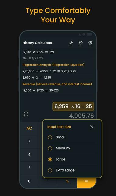 Calcualtions Calculator with history