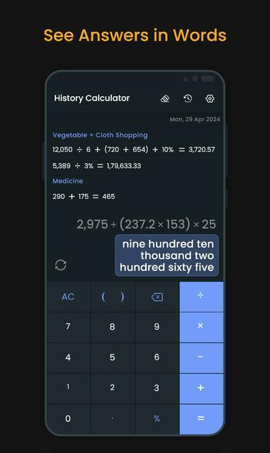 History calculator App Calculator with history