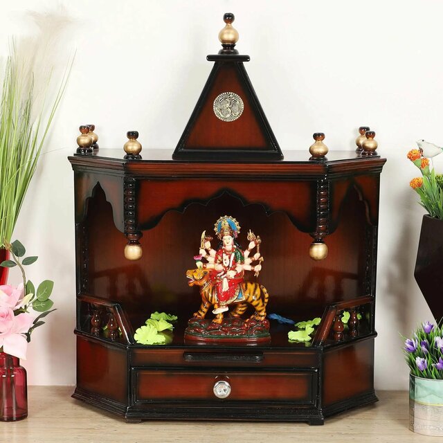 Pratishtha-brown-pooja-mandir (1) Pratishtha Solid Wood Wall Mount Pooja Mandir