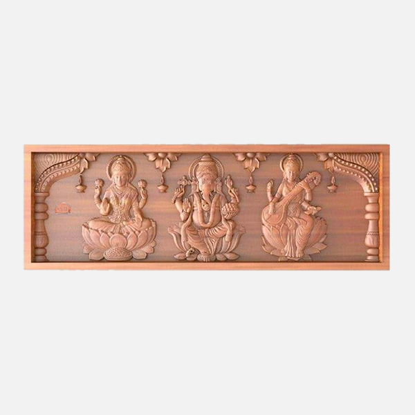 Wooden Lakshmi Vinayagar Saraswathi With Lamp Hang Wooden Craft