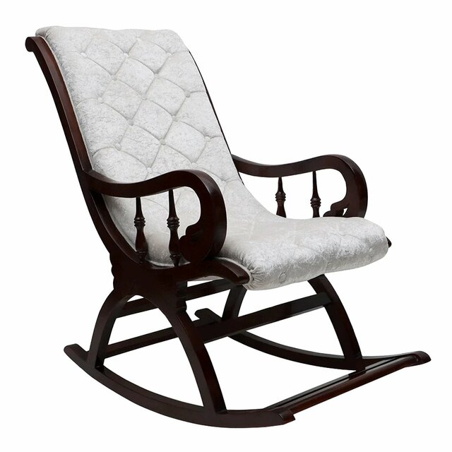 Touffy Fabric Upholstered Teak Wood Rocking Chair  Touffy Fabric Upholstered Teak Wood Rocking Chair