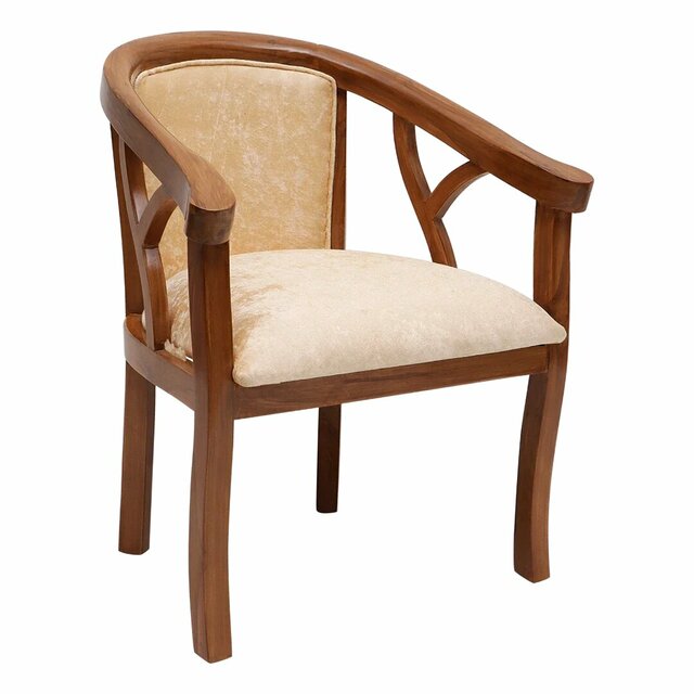 Comfy Teak Wood Fabric Upholstered Arm Chairs  Tea Comfy Teak Wood Fabric Upholstered Arm Chairs