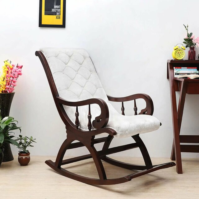 Untitled design 6 1 Touffy Fabric Upholstered Teak Wood Rocking Chair