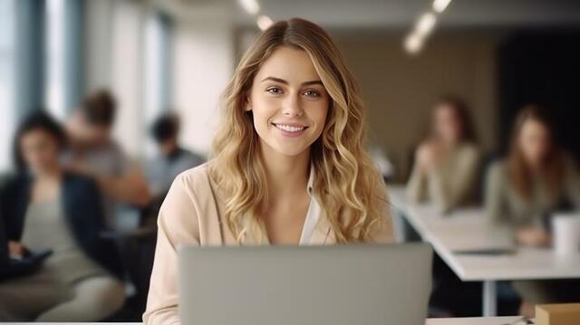 happy-girl-standing-in-creative-office-illustratio Picture Box