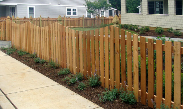 6-PICKET-Wood-Picket-Fence-with-a-Concave-Dip-and- Fence & Deck
