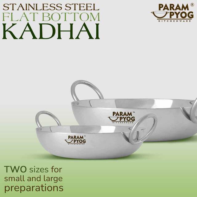 Flat-Bottom-Kadhai Stainless-Steel-Param-Upyog-3 0 Picture Box