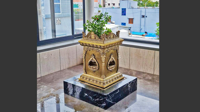 Tulasi Maadam in Brass for Home and Indoor Decorat Picture Box