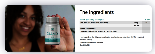 Calm X cbd Capsules ingredients Picture Box
