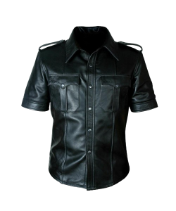 Leather short sleeve police shirt Leather Shirts
