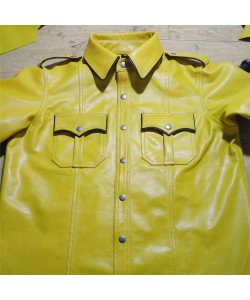 Yellow Leather Piping Shirt Leather Shirts