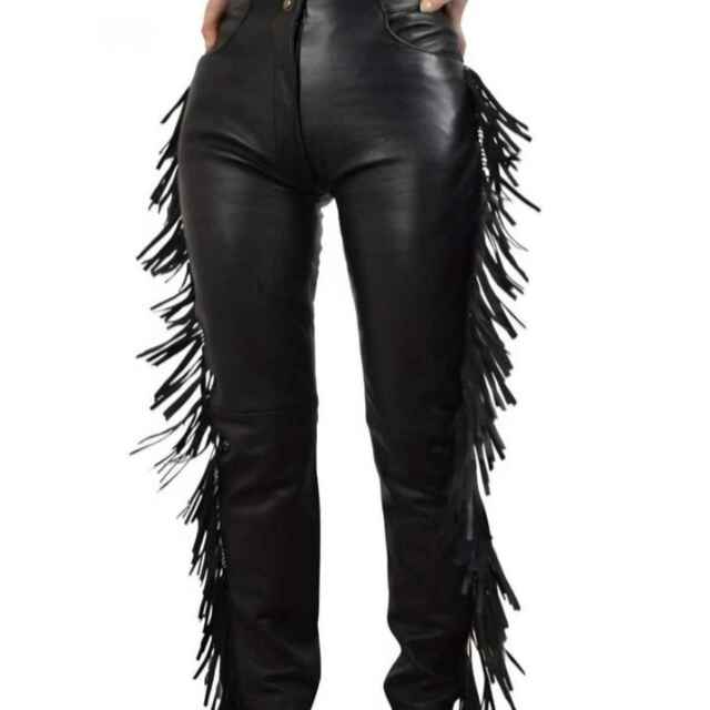 High Waist Fringe Leather Pants Leather Chaps