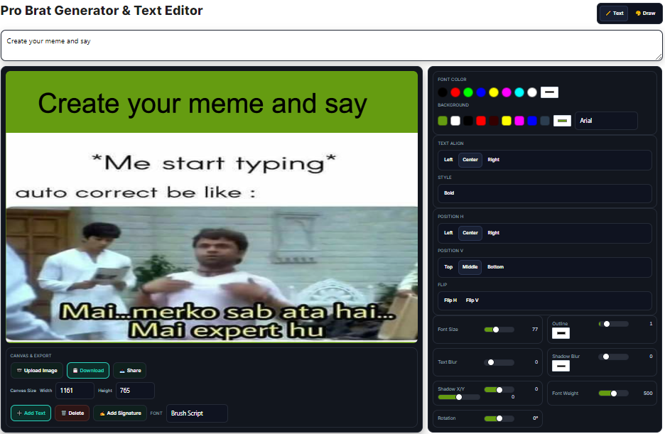 Pro Brat Generator-Text Generator-Meme Creatror Pro Brat Generator
