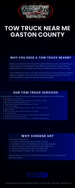 Blue Modern Business Infographic Emergency Tow Truck Near Me in Gaston County
