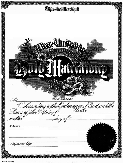 Blank Interlachen Marraige Certificate Picture Box