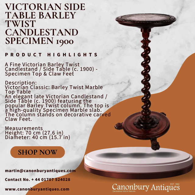 Victorian Side Table Barley Twist Candlestand Spec Picture Box